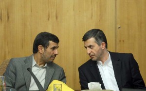 President Mahmoud Ahmadinejad talks with Rahim Mashaee during a meeting of Cabinet. (Photo Credit: Dolat.ir)