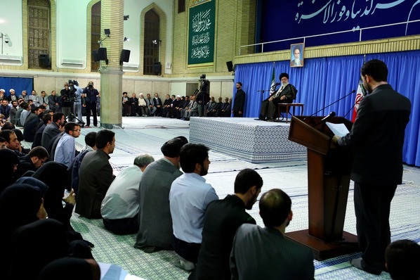 A student talking to the Iranian supreme leader Ayatollah Khamenei. July 28, 2013.