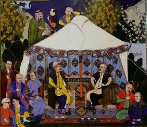 طرحی که هفته‌نامه صدا بعد از تفاهم سوئیس روی جلد خود منتشر کرد.