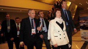 European Union foreign policy chief Catherine Ashton, who represents the P5+1, in the Turkish city of Istanbul, April 14, 2012