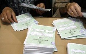 Iranian votes are cast on paper ballots.