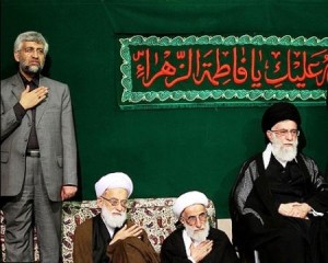 Secretary of Iran's NSC, Saeed Jalili( First form left) reacts while attending a religious ceremony in the residence of Iran's Supreme Leader Ayatollah Ali Khamenei May 2012. (Photo Credit: Khamenei.ir)