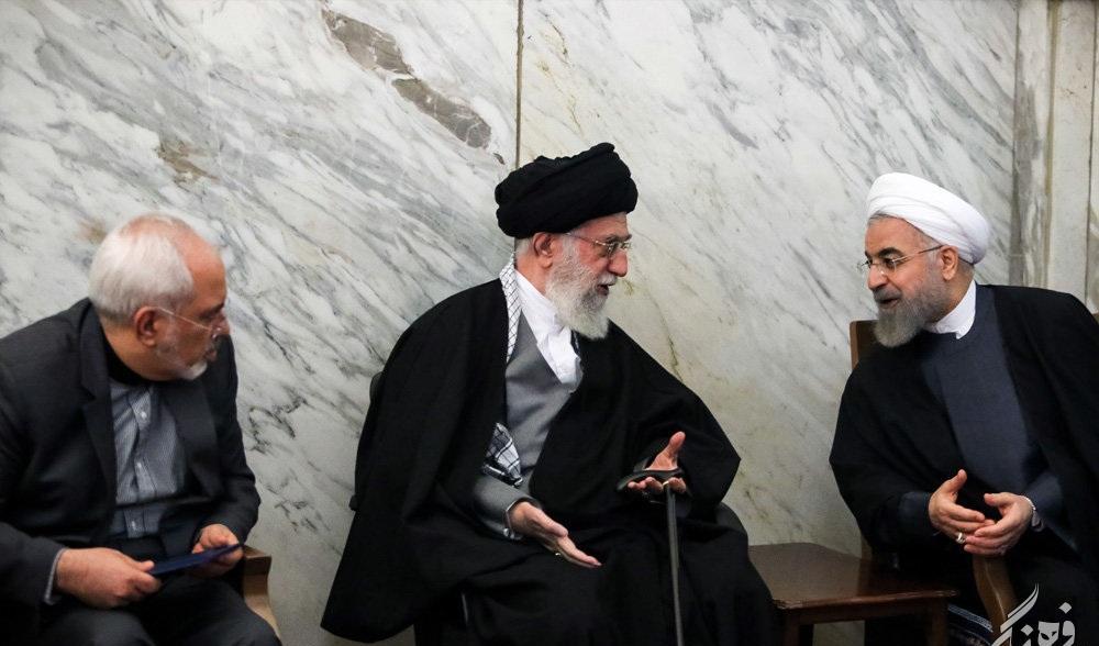 Iranian President Hassan Rouhani (R) and his Foreign Minister Mohammad Javad Zarif (L) meeting with the country's Supreme Leader Ayatollah Khamenei.
